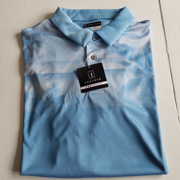 NWT PGA Tour PRO Series Golf Shirt Size XL Blue Palm Tree Print - Picture 9 of 9